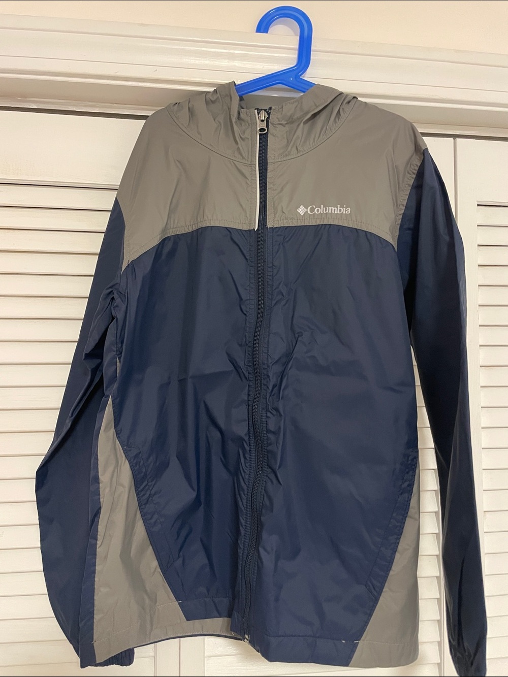 Columbia Navy and Gray Hooded Rain Jacket